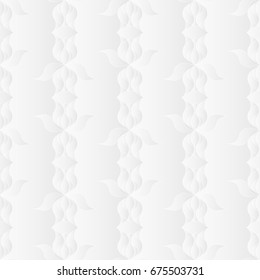 Neutral white floral art deco texture. Decorative background with 3d folded paper effect. Vector seamless repeating pattern of stylized iris flowers.