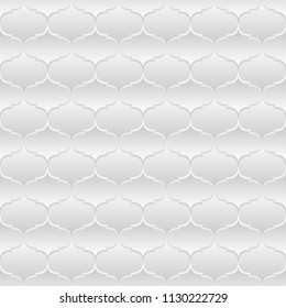 Neutral white geometric texture. Abstract oriental arabesque background with 3d effect.  Vector seamless repeating pattern.
