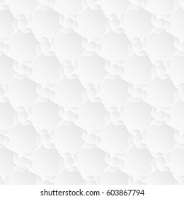 Neutral white geometric texture. Abstract oriental arabesque background with 3d effect.  Vector seamless repeating pattern.