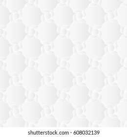 Neutral white geometric texture. Abstract oriental arabesque background with 3d effect.  Vector seamless repeating pattern.