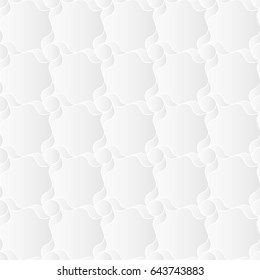 Neutral white geometric texture. Abstract oriental arabesque background with 3d effect.  Vector seamless repeating pattern.
