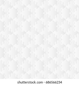Neutral white geometric texture. Abstract oriental background with 3d carving effect. Vector seamless repeating pattern.