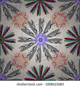 Neutral, white and gray colors vector seamless pattern with many flowers.