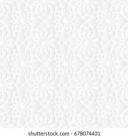 Neutral white texture. Abstract geometric background with 3d carving effect. Vector seamless repeating pattern.