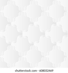 Neutral white texture. Abstract ribbon trellis background with 3d pleated paper effect. Vector seamless repeating pattern.