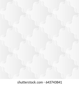 Neutral white texture. Abstract ribbon trellis background with 3d pleated paper effect. Vector seamless repeating pattern.