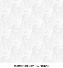 Neutral white texture. Decorative background with 3d pleated paper effect. Vector seamless repeating pattern with floral elements.