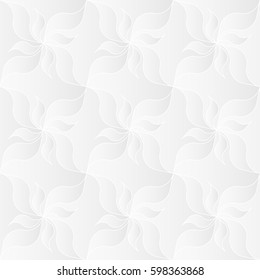 Neutral white texture. Decorative background with 3d pleated paper effect. Vector seamless repeating pattern with floral elements.