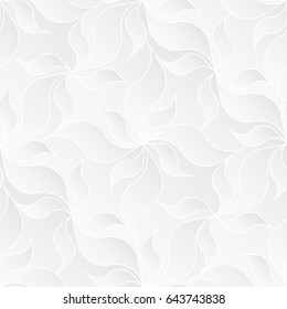 Neutral white texture. Decorative background with 3d pleated paper effect. Vector seamless repeating pattern with floral elements.