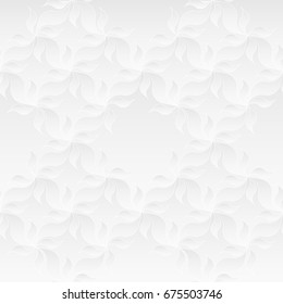 Neutral white texture. Decorative background with 3d pleated paper effect. Vector seamless repeating pattern with floral elements.