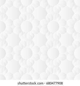 Neutral white texture. Decorative floral background with 3d carving effect. Vector seamless repeating pattern.
