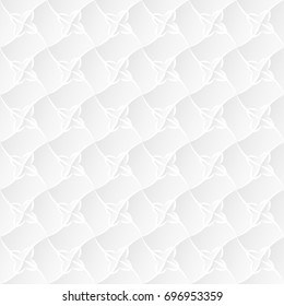 Neutral white texture. Stylized floral trellis background with 3d carving effect. Vector seamless repeating pattern.