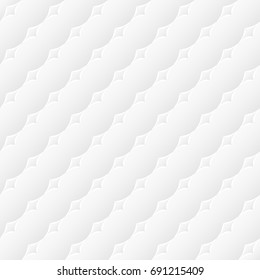 Neutral white textured background with 3d effect. Vector seamless repeating pattern of stylized leaves. 