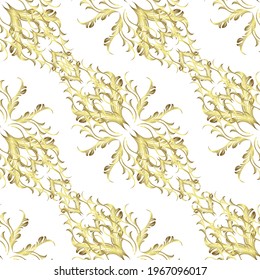 Neutral, weiß und gelb auf Hintergrund. Orientalische Ornamente im Barockstil. Vektor traditionelles klassisches goldenes Muster.