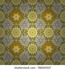 Neutral, yellow and brown colors vector seamless pattern with many flowers.