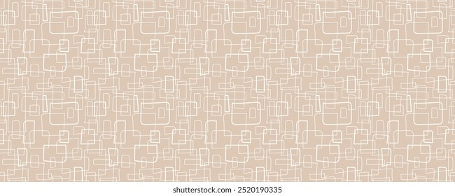 Padrão contínuo abstrato de cor neutra. Os contornos gráficos beges intermináveis formam um banner horizontal. Trendy cores neutras estética mão desenhado fundo. Pastel luz marrom boho estilo textura eps impressão