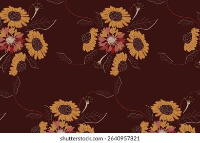 Neutral-toned wildflowers with bold contrast made for statement textiles, boho looks, and festival style.,Daisy, Cornflower, Poppy, Chamomile, Bold Outlines, Saturated Colors