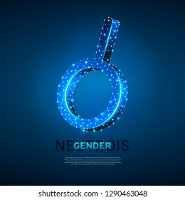 Neutrois symbol. Wireframe digital 3d illustration. Low poly any sexuality people concept on blue background. Abstract Vector polygonal neon LGBT sign. RGB color mode
