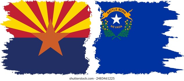 Nevada and Arizona states grunge brush flags connection, vector