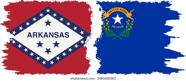 Nevada and Arkansas states grunge brush flags connection, vector