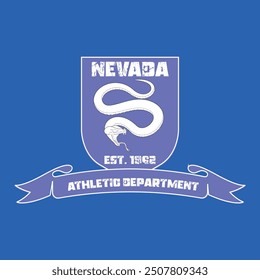 nevada athletic department varsity college snake detailed print with united states of america state slogan and grunge effect for graphic tee t shirt or sweatshirt hoodie - Vector