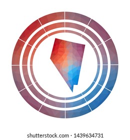 Nevada badge. Bright gradient logo of US state in low poly style. Multicolored Nevada rounded sign with map in geometric style for your infographics.