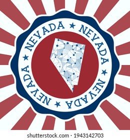 Nevada Badge. Round logo of US state with triangular mesh map and radial rays. EPS10 Vector.