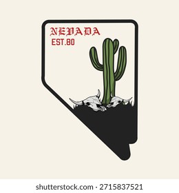 Nevada Cactus e cabeça de crânio bisão perfeito para impressão, vestuário, etc