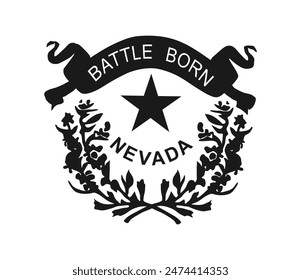 Nevada coat of arms vector silhouette illustration isolated. Nevada state flag coat of arms, country symbol. United States of America. Heraldic Nevada COA sign.