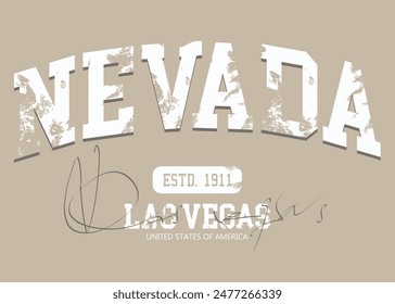 nevada College Academy printing, Vintage college varsity typography united states las vegas nevada city text slogan print with retro USA emblem for graphic tee t shirt or sweatshirt hoodie - Vector