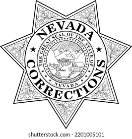 Nevada Corrections Badge Vector Black Line art 7 Pointed Star Patch svg