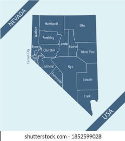 Nevada counties map vector outlines