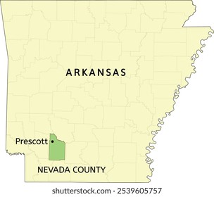 Nevada County and city of Prescott location on Arkansas state map