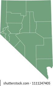 Nevada county map vector outline green background. Map of Nevada state of United States of America with counties borders