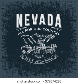 Nevada emblem state of America, black, vintage vector illustration