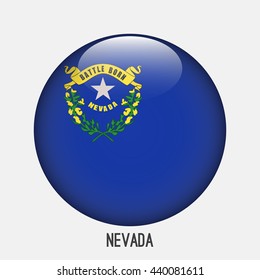 Nevada flag in circle shape. Transparent,glossy,glass button