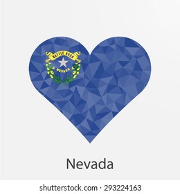 Nevada flag heart in geometric,mosaic polygonal style.Love to country and state.Abstract tessellation,background. Vector illustration EPS10