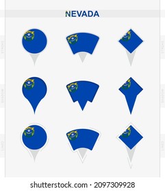 Nevada Flag, Set von Lage Pin-Symbole der Nevada Fahne. Vektorgrafik nationaler Symbole.