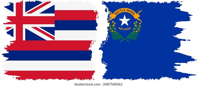 Nevada and Hawaii states grunge brush flags connection, vector