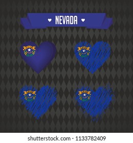 Nevada heart with flag inside. Grunge vector graphic symbols