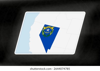 Nevada Highlighted in Flag Colors on Geographic Map. Modern Map on a dark abstract backdrop.