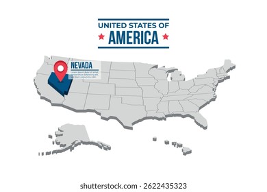 Nevada Highlighted On A 3D Isometric Map Of The United States Of America