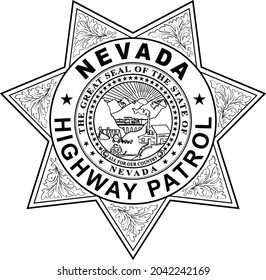 Nevada Highway Patrol Badge in black white outline or Lineart vector file. svg