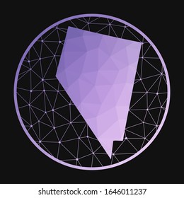 Nevada icon. Vector polygonal map of the US state. Nevada icon in geometric style. The US state map with purple low poly gradient on dark background.