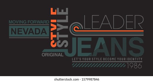 Nevada jeans typography stylish for t-shirt and apparel abstract design. Vector print, poster. Global swatches.