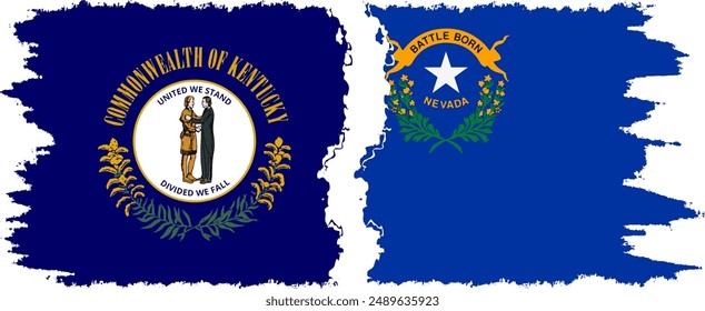 Nevada and Kentucky states grunge brush flags connection, vector