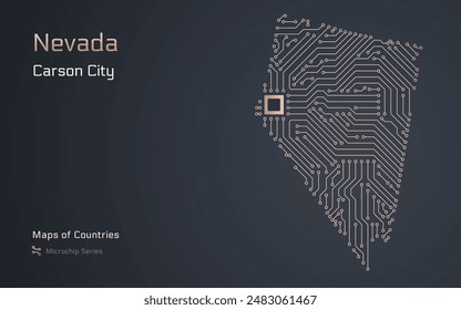 Nevada Map with a capital of Carson City Shown in a Microchip Pattern. Silicon valley, E-government. United States vector maps. Microchip Series