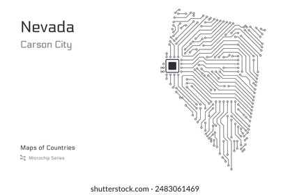 Nevada Map with a capital of Carson City Shown in a Microchip Pattern. Silicon valley, E-government. United States vector maps. Microchip Series