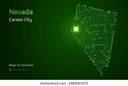 Nevada Map with a capital of Carson City Shown in a Microchip Pattern. Silicon valley, E-government. United States vector maps. Microchip Series