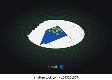 Nevada map in dark color, oval map with neighboring US states. Vector map and flag of US state Nevada